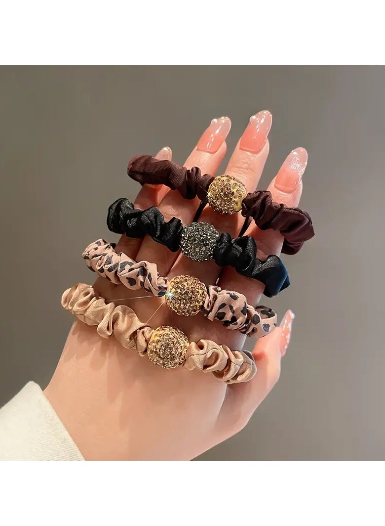 Goolsky 4pcs/set Sparkling Rhinestone Decorative Hair Ties Pleated Intestine Hair Loops Elastic Hair Ties For Women And daily uses Daily Wear - Image 2