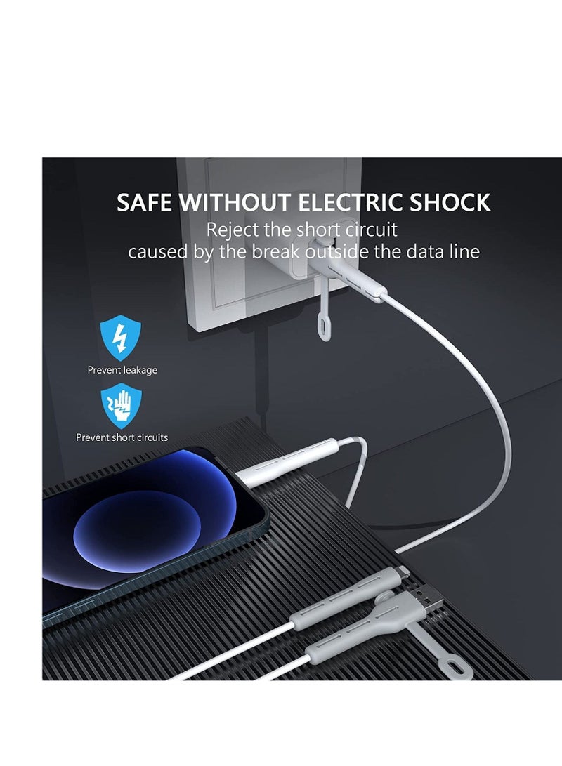 واي آند دي حافظ كابل الشاحن ، واقي منظم إدارة الكابلات للكابلات لجهاز iPhone iPad وموفر لتجميع وتنظيم (زوجان أبيض + أسود من Lightning إلى USB) - Image 3