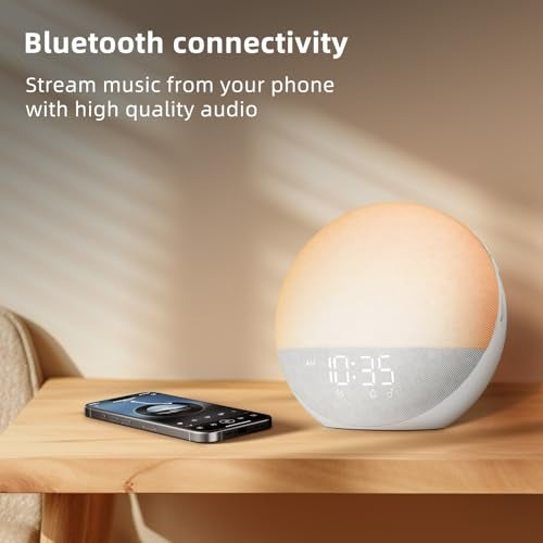 Odokee Sunrise Alarm Clock White Noise Machine: Natural Wake Up Light - Dimmable Clock with Bluetooth Speaker for Bedroom - 25 Sleep Sounds for Baby Adults Kids Frost White - Image 3