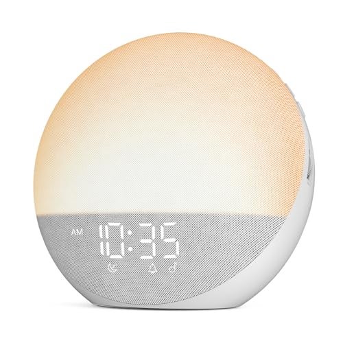 Odokee Sunrise Alarm Clock White Noise Machine: Natural Wake Up Light - Dimmable Clock with Bluetooth Speaker for Bedroom - 25 Sleep Sounds for Baby Adults Kids Frost White - Image 1