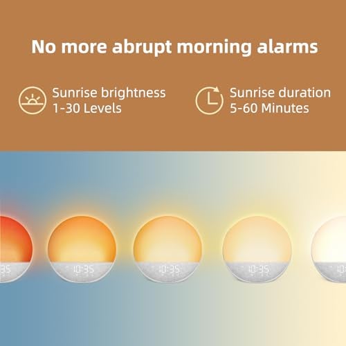 Odokee Sunrise Alarm Clock White Noise Machine: Natural Wake Up Light - Dimmable Clock with Bluetooth Speaker for Bedroom - 25 Sleep Sounds for Baby Adults Kids Frost White - Image 2