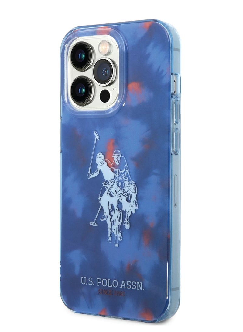 يو اس بولو غطاء بي سي / تي بي يو مع نقش رش وشعار حصان لآيفون 14 برو ماكس - أزرق - Image 1