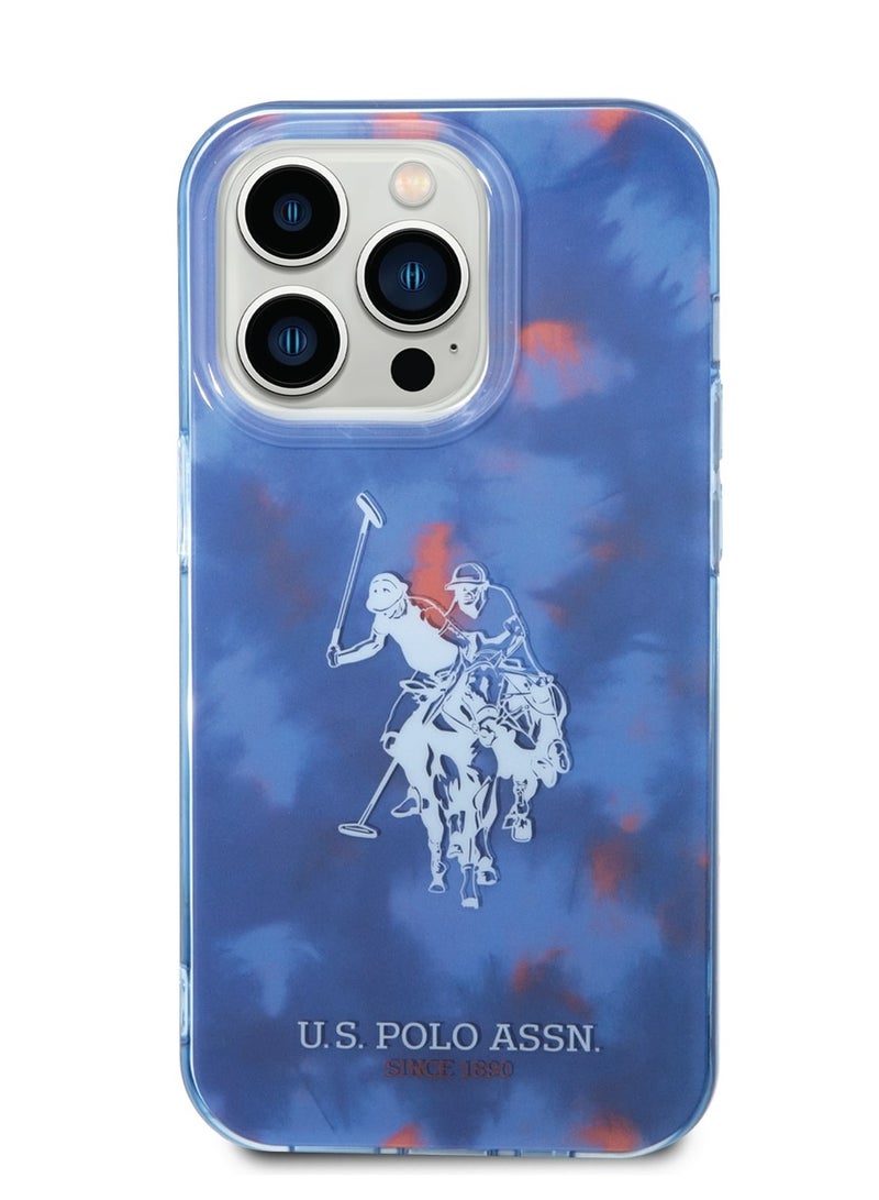 يو اس بولو غطاء بي سي / تي بي يو مع نقش رش وشعار حصان لآيفون 14 برو ماكس - أزرق - Image 3