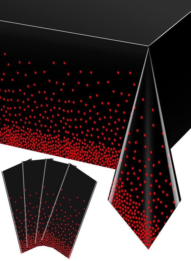 FunnyPars 4 Pack Red and Black Dot Plastic Tablecloth, Red Stamping Dot Confetti Rectangle Plastic Disposable Table Cover for Birthday Wedding Baby Shower Engagement Anniversary Party Decorations, 54 x 108 Inch - Image 1