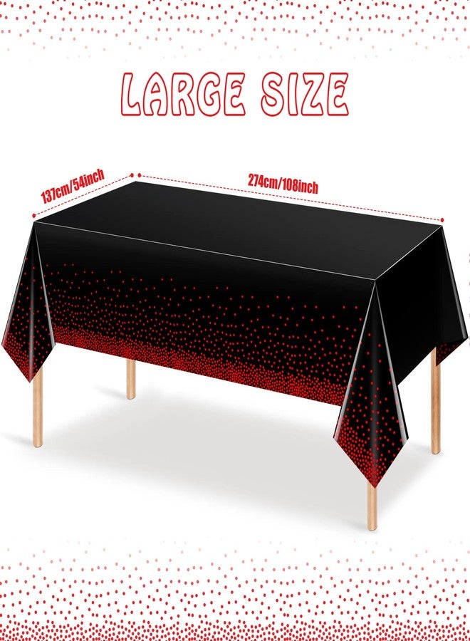 FunnyPars 4 Pack Red and Black Dot Plastic Tablecloth, Red Stamping Dot Confetti Rectangle Plastic Disposable Table Cover for Birthday Wedding Baby Shower Engagement Anniversary Party Decorations, 54 x 108 Inch - Image 2