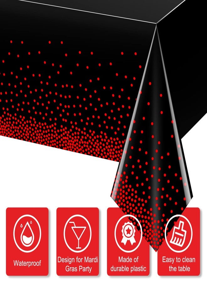 FunnyPars 4 Pack Red and Black Dot Plastic Tablecloth, Red Stamping Dot Confetti Rectangle Plastic Disposable Table Cover for Birthday Wedding Baby Shower Engagement Anniversary Party Decorations, 54 x 108 Inch - Image 3