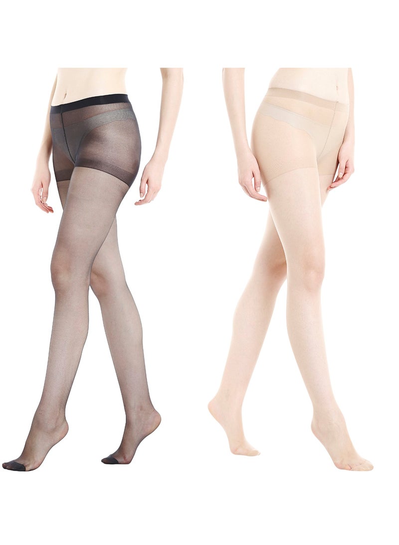 BYC WOMEN'S PANTYHOSE STOCKING (PACK OF 2) - FREE SIZE - BLACK & SKIN  - Image 1