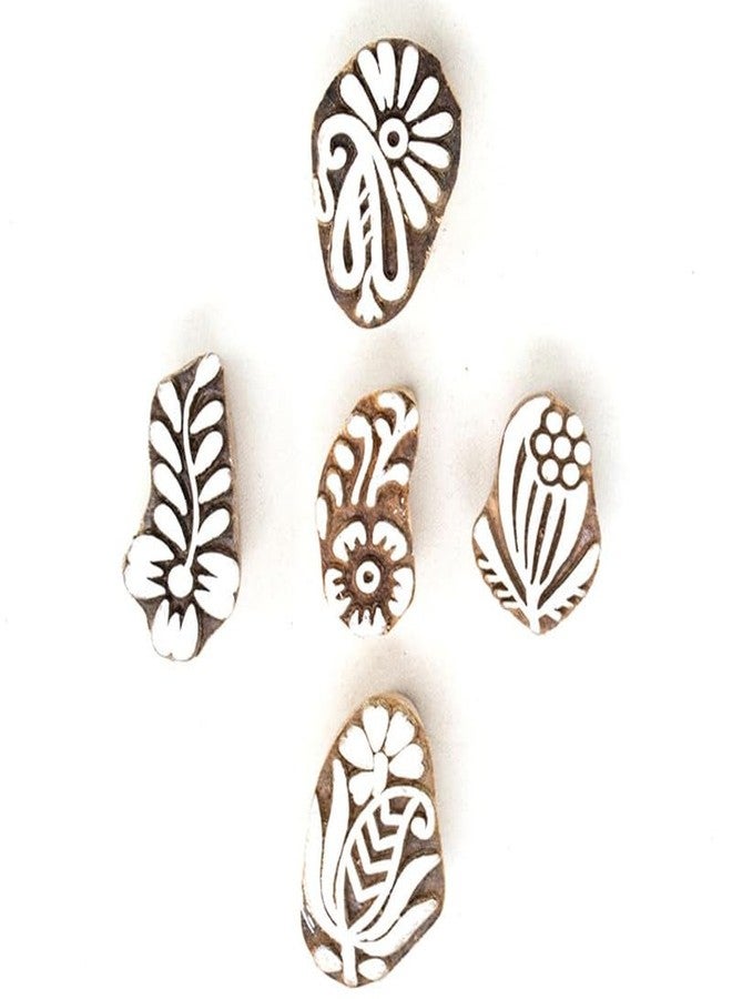 TWOGRAMS Wooden Printing Stamps - Wooden Blocks for Block Printing Stamp for Saree Border Dresses Craft Card Making Scrapbook Clay Pottery | Set of 5 | TwoGrams - Image 1