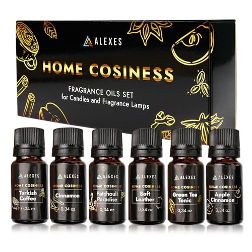 ALEXES Scented Oil Gift Set - Proffesional Fragrance Oils 6 Pack 10ml - Apple Cinnamon, Turkish Coffee, Patchouli Paradise, Soft Leather, Cinnamon, Green Tea Tonic - Image 1