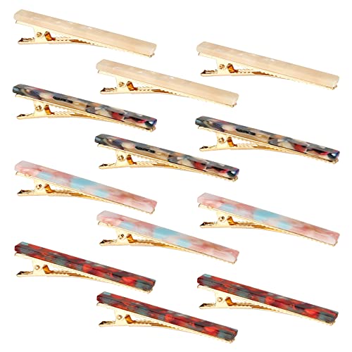 Cobahom 12 Pack Thick Hair Duckbill Metal Duck Teeth Hair Clips for Women - Chic Tortoise Shell Hair Pins in Red, White, Blue, and Pink (2.36 Inch) - Image 1