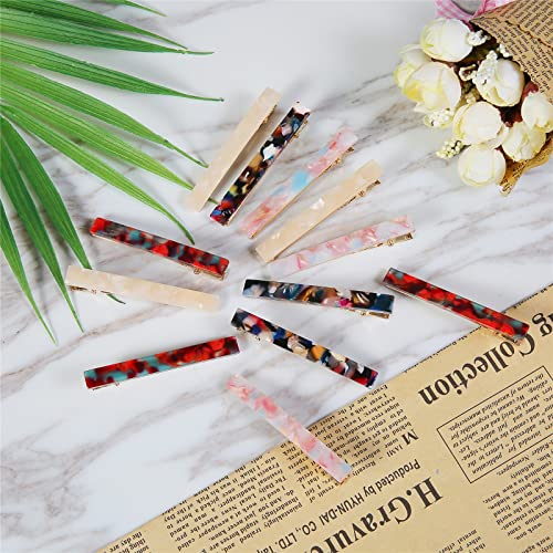 Cobahom 12 Pack Thick Hair Duckbill Metal Duck Teeth Hair Clips for Women - Chic Tortoise Shell Hair Pins in Red, White, Blue, and Pink (2.36 Inch) - Image 5