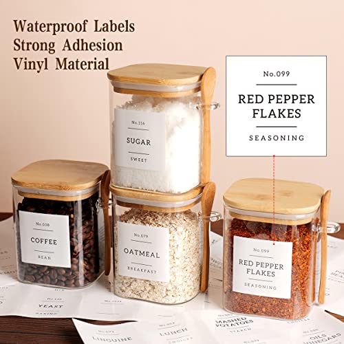 CZZGSM Set of 4 Square Glass Jar with Bamboo Lids and Spoons – Airtight 27 oz Borosilicate Glass Food Storage Contaienrs with 132 Kitchen Pantry Labels for Coffee, Tea, Sugar - Image 3