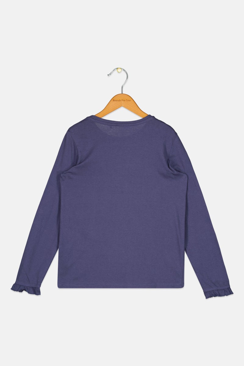 Sinsay Kids Girl Crew Neck Long Sleeve Graphic Print T-Shirt, Navy Blue - Image 2