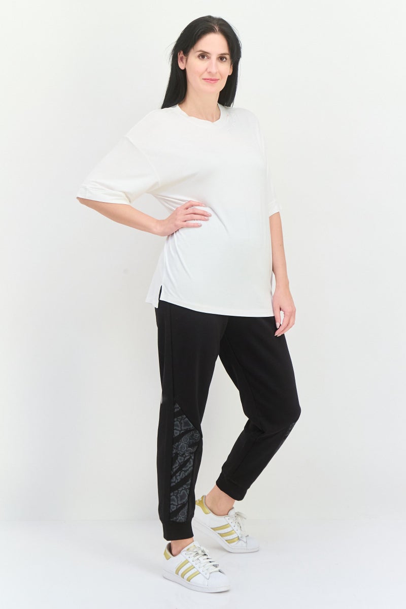 TRIBE OF 6 Women Round Neck Short Sleeves Embroidered Logo T-Shirt, White - Image 4