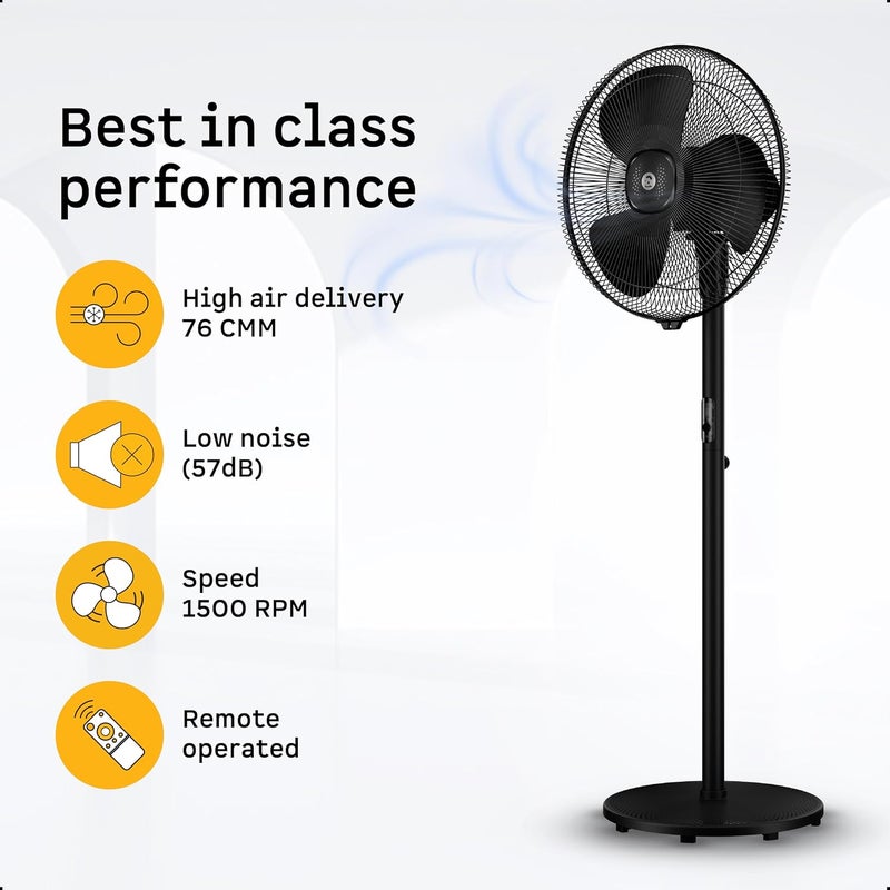 atomberg Renesa 400mm Table Pedestal 2 in 1 Swing Fan | High Speed BLDC Motor with Remote Control (Black) - Image 4