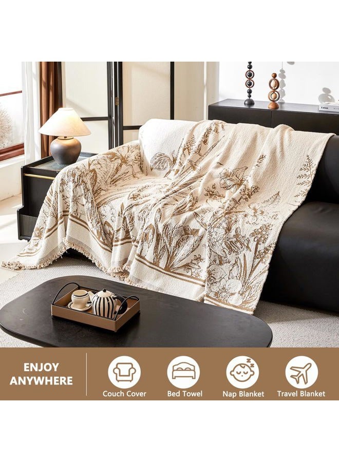 DREAMINGO Floral Sofa Cover Plush Couch Cover for Dogs Jacquard Farmhouse Couch Cover for 3 Cushion Couch Washable Thick Couch Cover Blanket Living Room Vintage Furniture Protector, 71"x134", Khaki - Image 3
