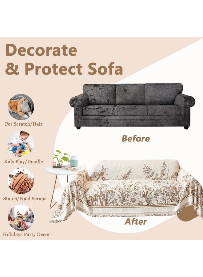 DREAMINGO Floral Sofa Cover Plush Couch Cover for Dogs Jacquard Farmhouse Couch Cover for 3 Cushion Couch Washable Thick Couch Cover Blanket Living Room Vintage Furniture Protector, 71"x134", Khaki - Image 5