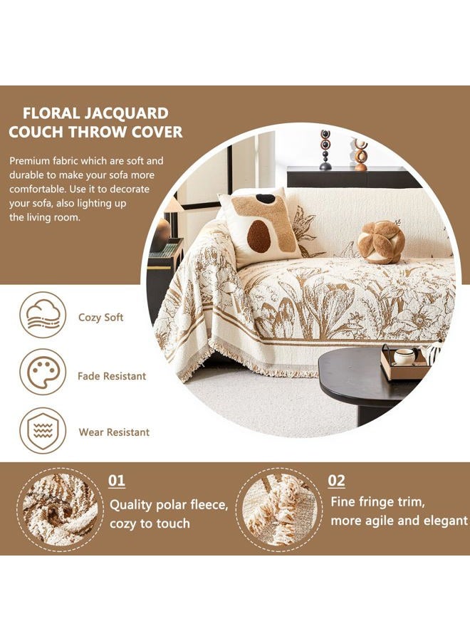 DREAMINGO Floral Sofa Cover Plush Couch Cover for Dogs Jacquard Farmhouse Couch Cover for 3 Cushion Couch Washable Thick Couch Cover Blanket Living Room Vintage Furniture Protector, 71"x134", Khaki - Image 4