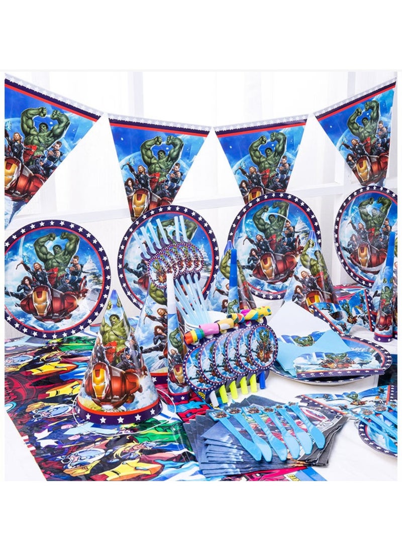 Remy Belle 180 pcs Birthday Party Decoration Avengers Theme boy Set Disposable Tableware Party Supplies Kids Favor Baby shower props tableware kit with plates forks knifes 16 items  - Image 1