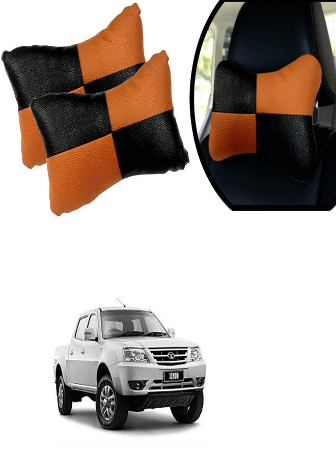 Adroitz Orange Leathertte Material Neck Rest Cushion in Check Design for Car_222 - Image 1