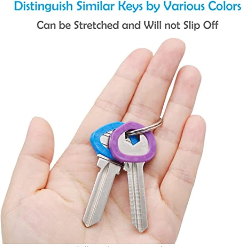 Khazna Small Key Covers Tags, Bright Colored Key Caps Silicone Key Covers Elastic Key Tags Key Identifier Coding Rings, 0.8 Inch Dia Key Identifiers, 24Pcs In 8 Colors (Mixed Color) - Image 3