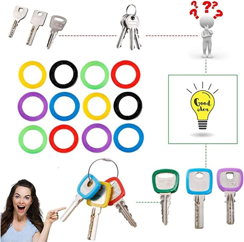 Khazna Small Key Covers Tags, Bright Colored Key Caps Silicone Key Covers Elastic Key Tags Key Identifier Coding Rings, 0.8 Inch Dia Key Identifiers, 24Pcs In 8 Colors (Mixed Color) - Image 4