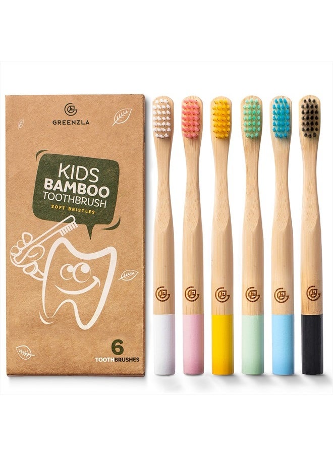 GREENZLA Kids Bamboo Toothbrushes (6 Pack) BPA Free Soft Bristles Eco-Friendly, Natural Toothbrush Set Biodegradable & Compostable Charcoal Wooden  - Image 1