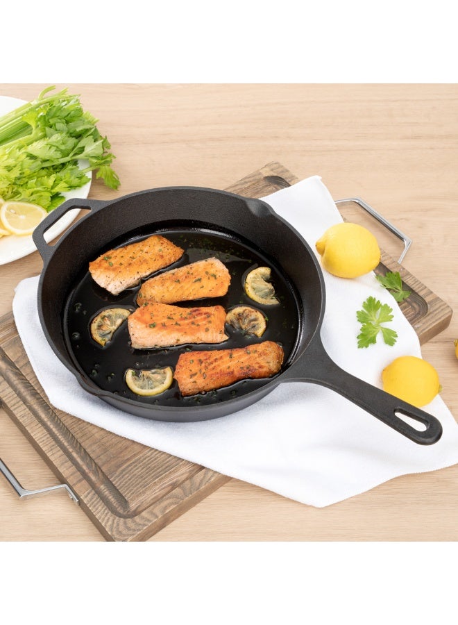 Restaurantware مقلاة حديد زهر مت لوكس 11.75 بوصة، 1 مقلاة حديد زهر مسبقة التتبيل - مع مقبض، مع فتحات صب، مقلاة طهي حديد زهر سوداء، للمطبخ، للطهي الداخلي أو الخارجي - Image 4