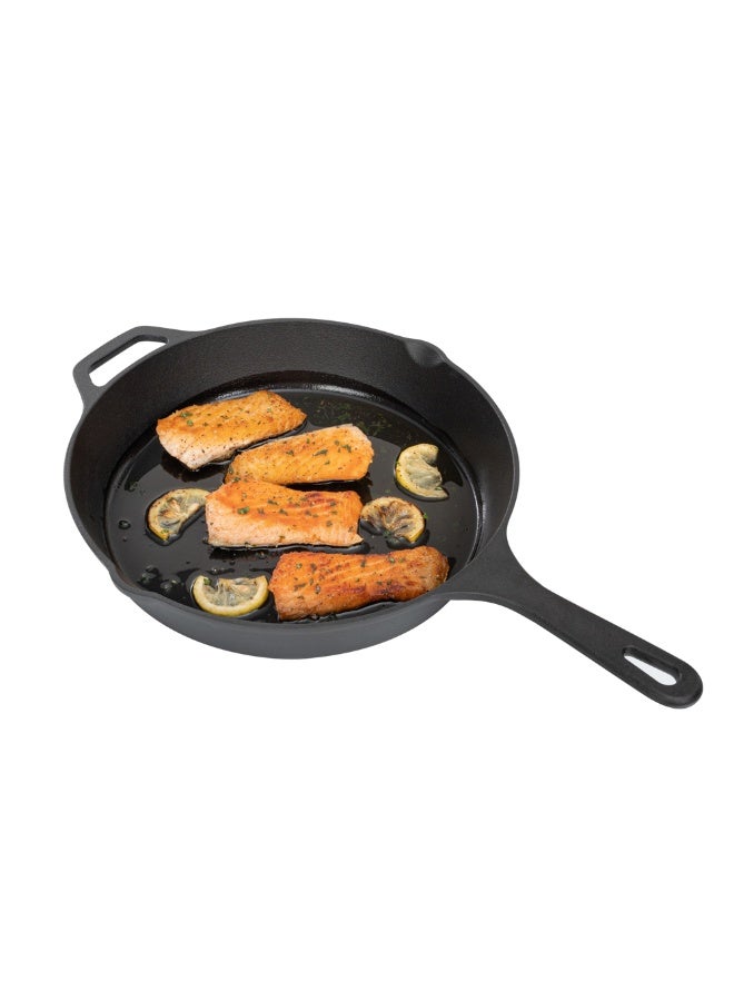 Restaurantware مقلاة حديد زهر مت لوكس 11.75 بوصة، 1 مقلاة حديد زهر مسبقة التتبيل - مع مقبض، مع فتحات صب، مقلاة طهي حديد زهر سوداء، للمطبخ، للطهي الداخلي أو الخارجي - Image 2