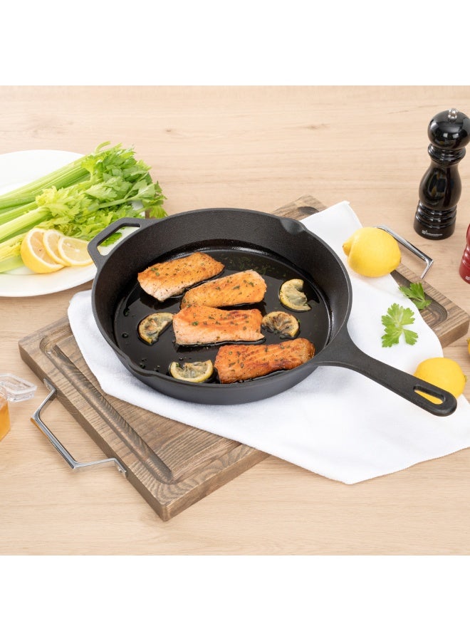 Restaurantware مقلاة حديد زهر مت لوكس 11.75 بوصة، 1 مقلاة حديد زهر مسبقة التتبيل - مع مقبض، مع فتحات صب، مقلاة طهي حديد زهر سوداء، للمطبخ، للطهي الداخلي أو الخارجي - Image 3