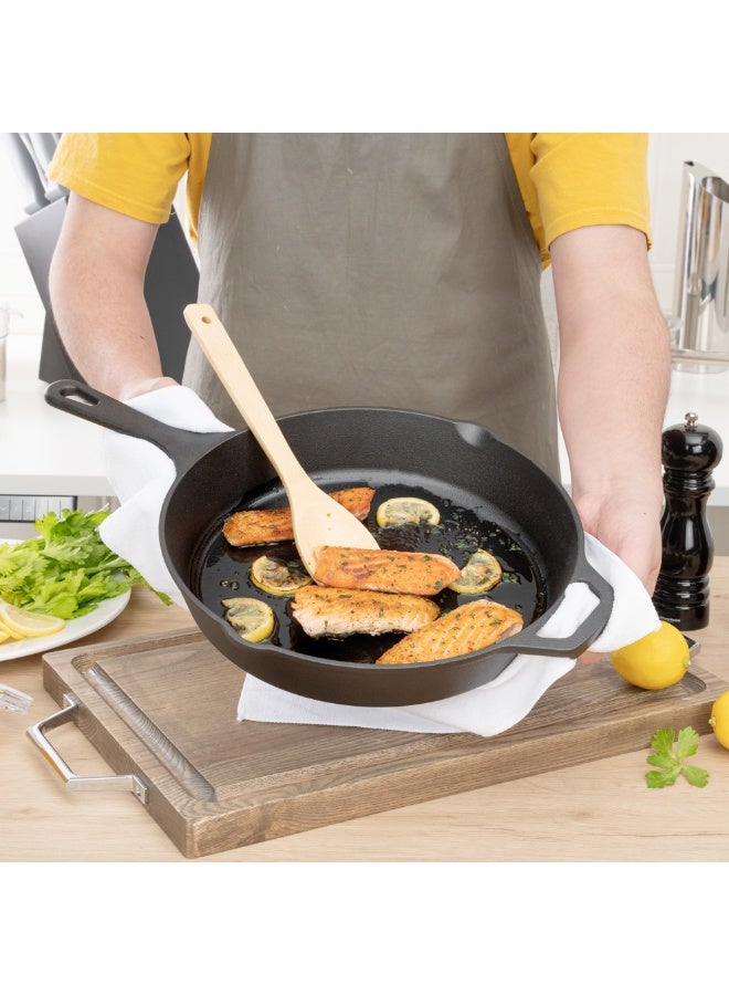 Restaurantware مقلاة حديد زهر مت لوكس 11.75 بوصة، 1 مقلاة حديد زهر مسبقة التتبيل - مع مقبض، مع فتحات صب، مقلاة طهي حديد زهر سوداء، للمطبخ، للطهي الداخلي أو الخارجي - Image 5