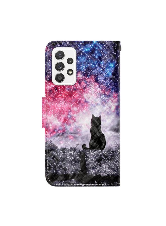 اس-توب جراب لهاتف Samsung Galaxy A73 5G بنمط رسم ملون من الجلد القابل للطي - Image 3