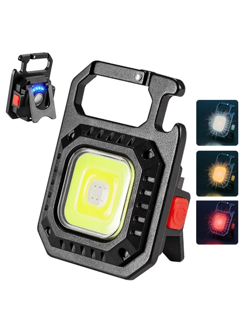 Led Keychain Flashlight,1000lumens Rechargeable Cob Waterproof Portable Led Work Light,7 Light Modes Portable Pocket Light With Battery Display As Bottle Opener And Magnet Base For Walking And Camping - Image 1