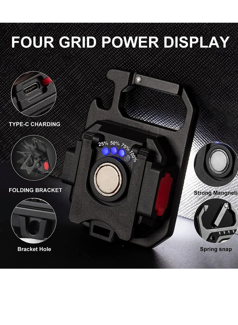 Led Keychain Flashlight,1000lumens Rechargeable Cob Waterproof Portable Led Work Light,7 Light Modes Portable Pocket Light With Battery Display As Bottle Opener And Magnet Base For Walking And Camping - Image 5