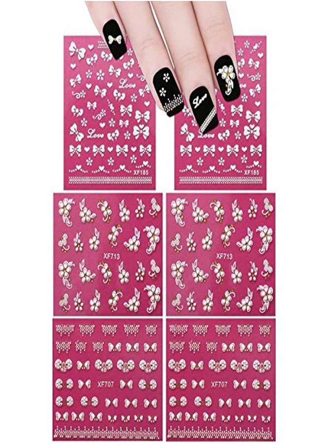 allydrew - Fingernail Stickers Nail Art Nail Stickers Selfadhesive Nail Stickers 3D Nail Decals Bows Hearts & Flowers (3 Designs/6 Sheets) - Image 1