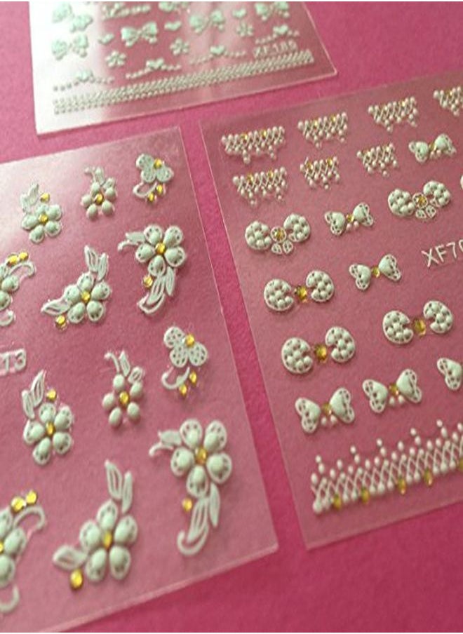 allydrew - Fingernail Stickers Nail Art Nail Stickers Selfadhesive Nail Stickers 3D Nail Decals Bows Hearts & Flowers (3 Designs/6 Sheets) - Image 1