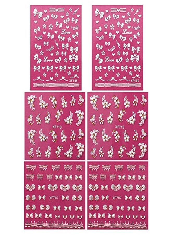 allydrew - Fingernail Stickers Nail Art Nail Stickers Selfadhesive Nail Stickers 3D Nail Decals Bows Hearts & Flowers (3 Designs/6 Sheets) - Image 1