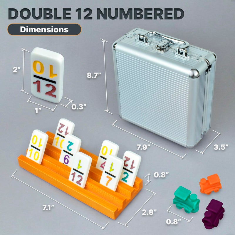 Queensell Mexican Train Dominoes Set with Numbers and 4 Holders - Wooden Hub and Domino Holders - Double 12 with Numbers (D12 Numbers + 4 Holders) - Image 3