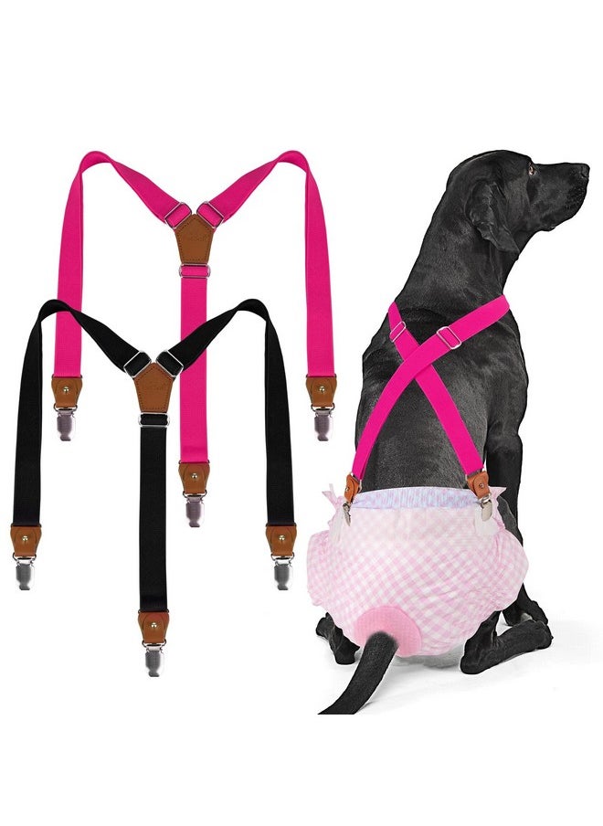Pet Soft - Pet Soft Dog Suspenders 2 Pieces Female Dog Diaper Suspenders for Dogs Diaper Keeper Suspender for Dog Skirt, Dog Dress (Black & Pink, M/L) - Image 1