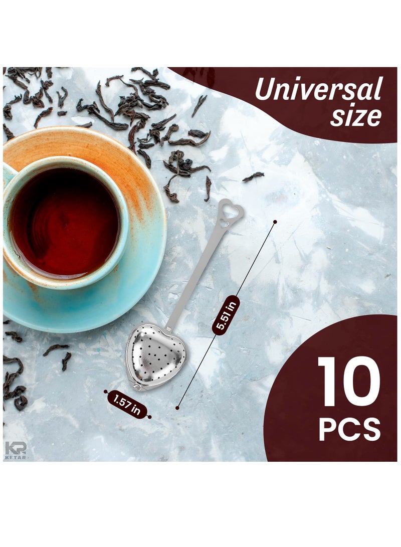Excefore Tea Strainers for Loose Tea Spoon, 10Pcs Heart Tea Steeper Tea Filter Fine Mesh Strainer Stainless Steel Tea Diffuser Tea Infuser Spoon, Loose Tea Steeper Tea Infuser for Loose Leaf Tea Strainer - Image 2