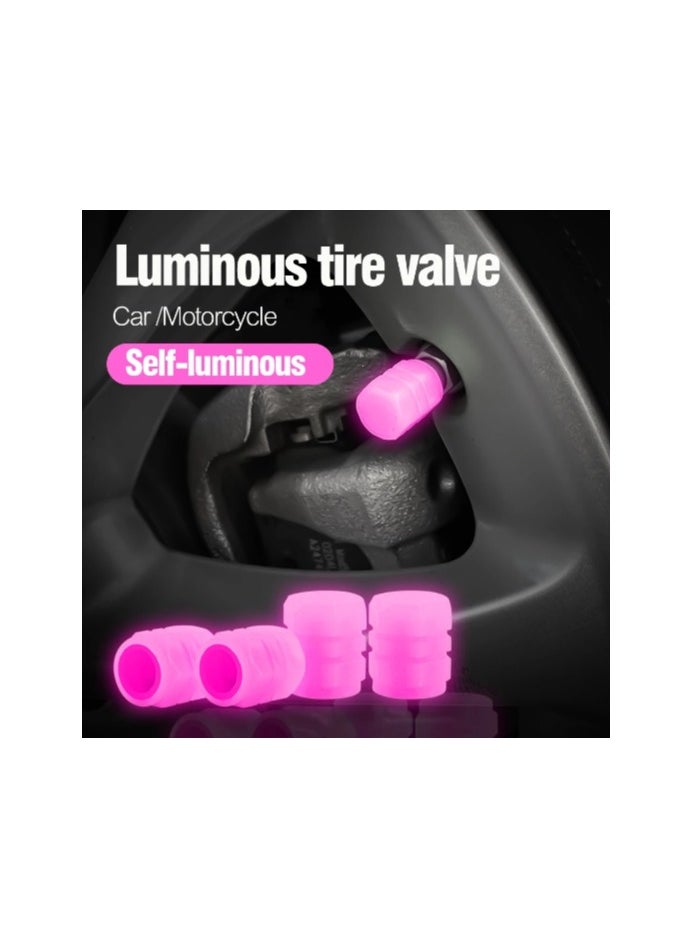 Generic 4 Pcs Luminous Car Tire Valve Cap Fluorescent Night Glowing Décor Motorcycle Bike Wheel Nozzle Dustproof Tire Valve Stem Caps Pink  - Image 2