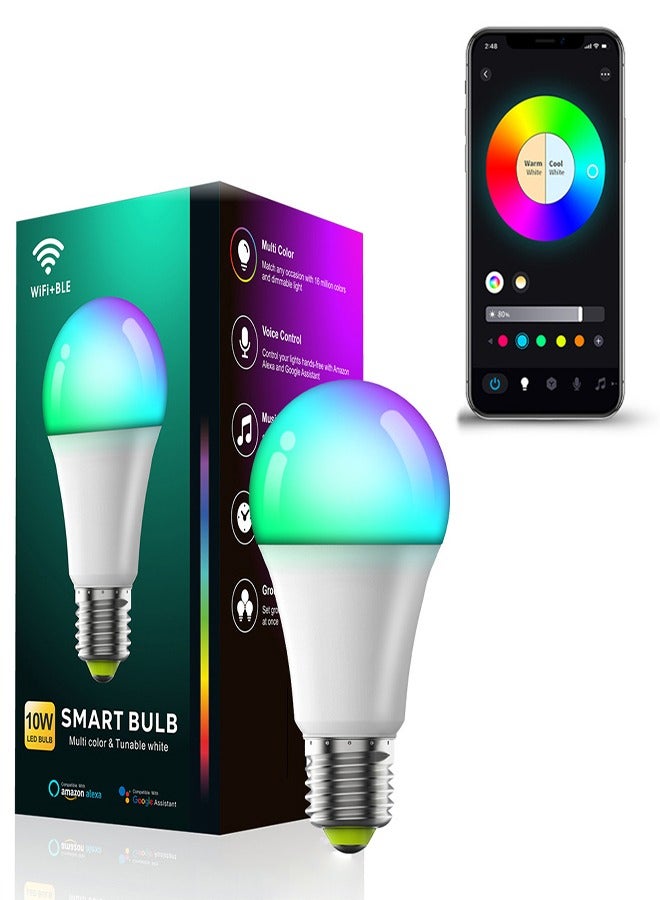 0 تي أوه وان تيك مصباح LED ذكي 10 واط فولت بألوان RGB 16 مليون للتحكم الصوتي والتطبيق، موفر للطاقة، مناسب للاستخدام المنزلي والديكور، متوافق مع جوجل هوم وشبكة الواي فاي - Image 1