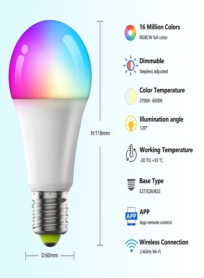 0 تي أوه وان تيك مصباح LED ذكي 10 واط فولت بألوان RGB 16 مليون للتحكم الصوتي والتطبيق، موفر للطاقة، مناسب للاستخدام المنزلي والديكور، متوافق مع جوجل هوم وشبكة الواي فاي - Image 2
