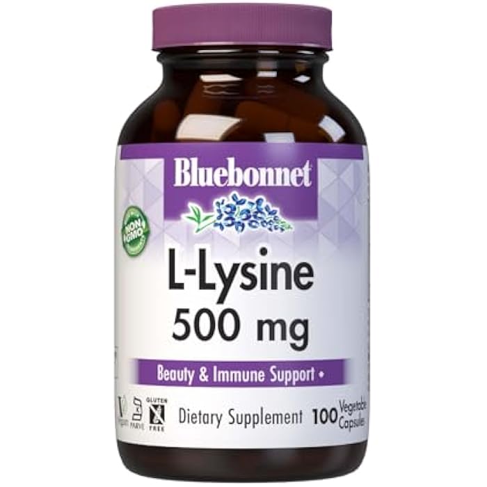 Bluebonnet Nutrition L-Lysine 500mg, for Healthy Immune Function, Supports Collagen Synthesis, Soy-Free, Gluten-Free, Non-GMO, Kosher Certified, Vegan, 100 Capsules - Image 1