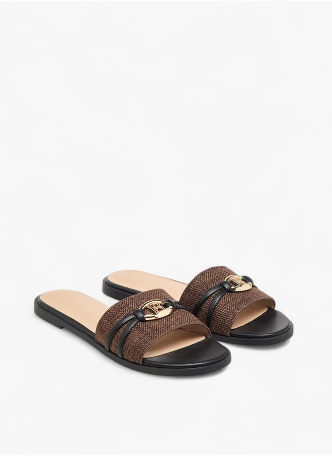 Flora Bella By Shoexpress Women's Textured Slip-On Flat Sandals with Metal Accent