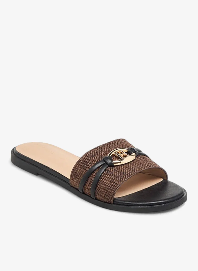 Flora Bella By Shoexpress Women's Textured Slip-On Flat Sandals with Metal Accent