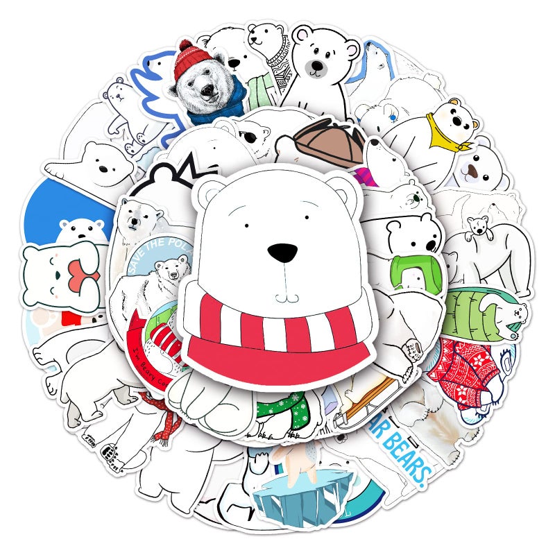 ZCGONG Funny Polar Bear Stickers for Water Bottles,50 Pcs Cute Christmas Polar Bears Animal Vinyl Laptop Skateboard Phone Stickers,Christmas Party Gift Decals Pack for Kids Girls Teens - Image 2