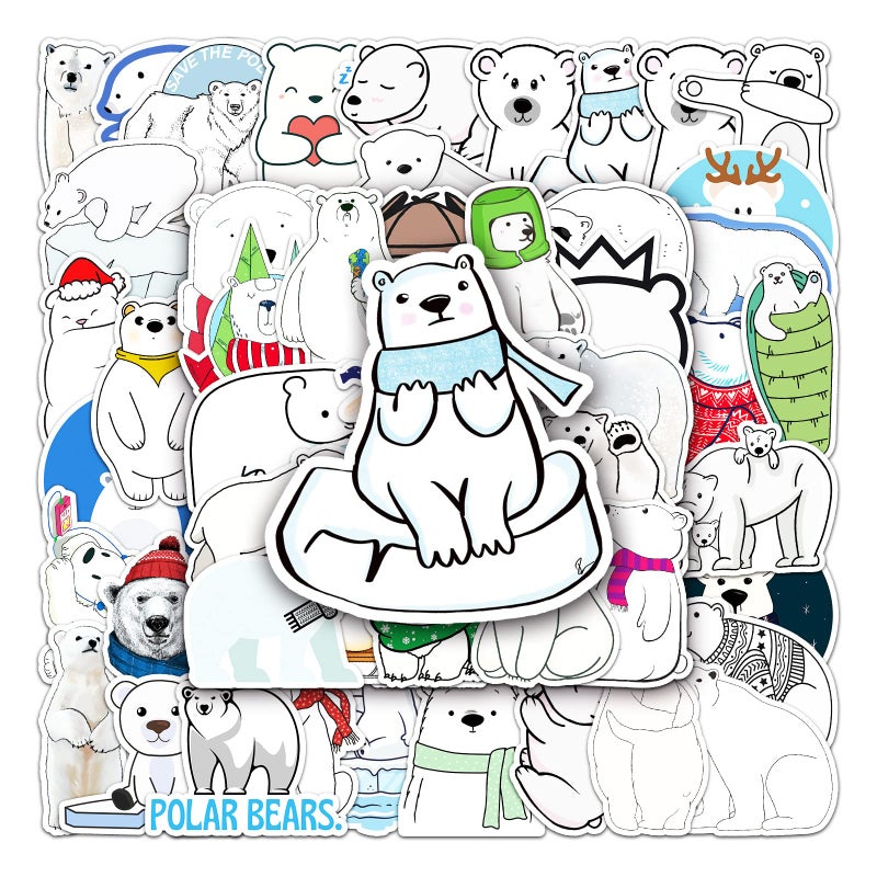 ZCGONG Funny Polar Bear Stickers for Water Bottles,50 Pcs Cute Christmas Polar Bears Animal Vinyl Laptop Skateboard Phone Stickers,Christmas Party Gift Decals Pack for Kids Girls Teens - Image 5