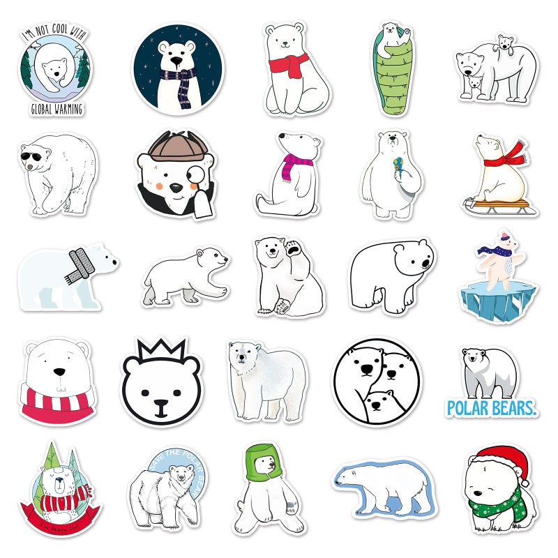 ZCGONG Funny Polar Bear Stickers for Water Bottles,50 Pcs Cute Christmas Polar Bears Animal Vinyl Laptop Skateboard Phone Stickers,Christmas Party Gift Decals Pack for Kids Girls Teens - Image 3