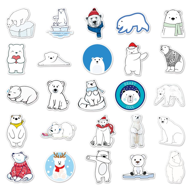ZCGONG Funny Polar Bear Stickers for Water Bottles,50 Pcs Cute Christmas Polar Bears Animal Vinyl Laptop Skateboard Phone Stickers,Christmas Party Gift Decals Pack for Kids Girls Teens - Image 4